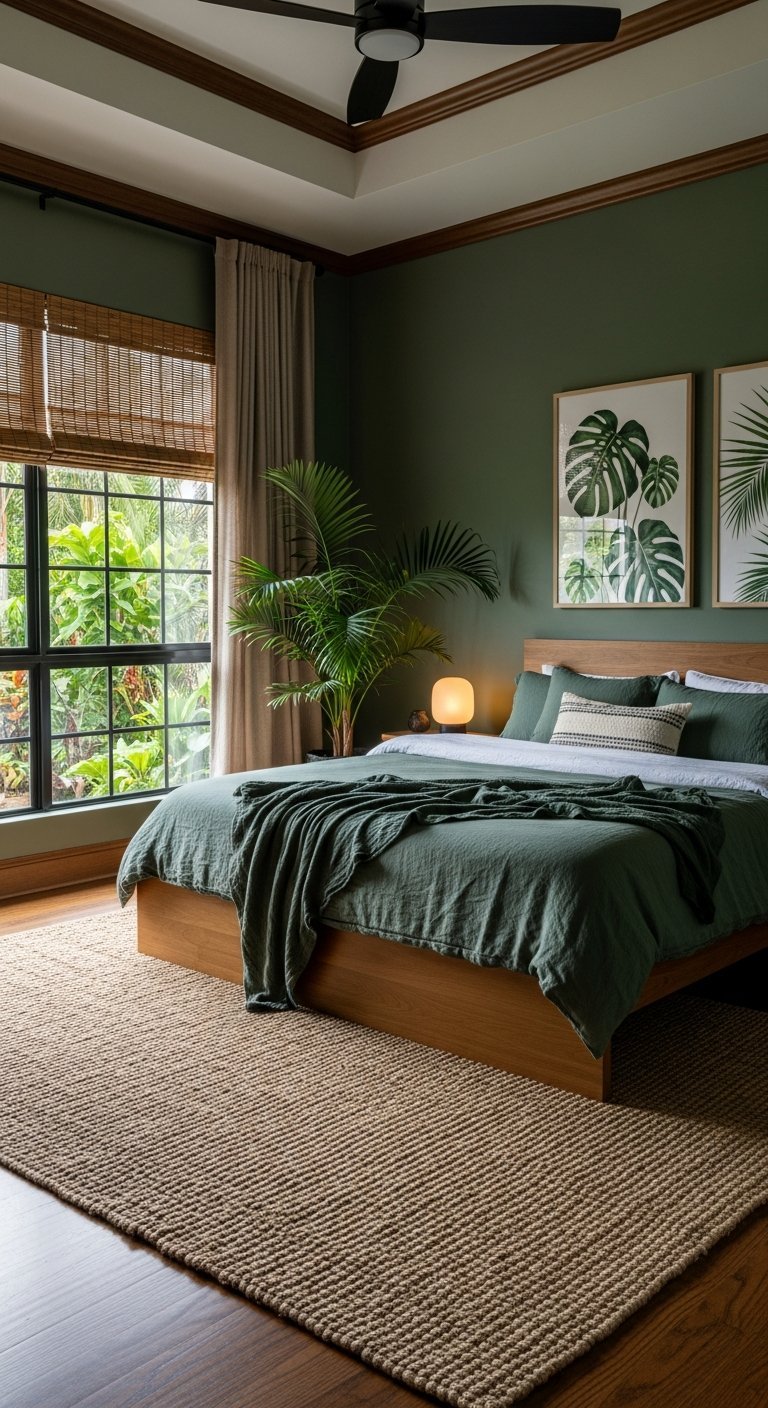 chambre mur vert fonce fenetre