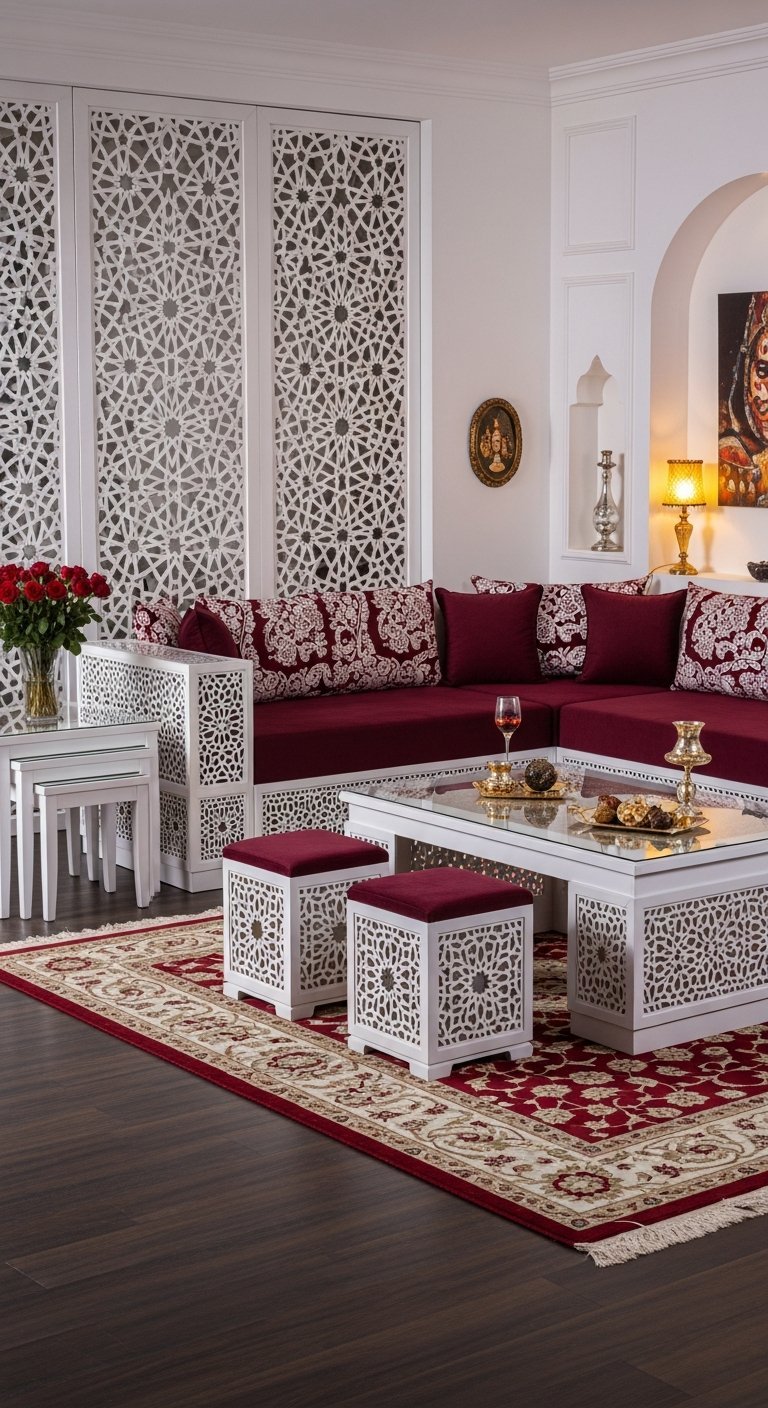 salon algerien bordeaux moucharabieh blanc