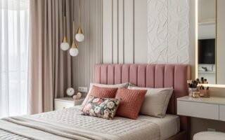 tete de lit velours rose moderne