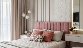 tete de lit velours rose moderne