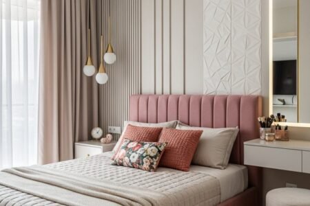 tete de lit velours rose moderne