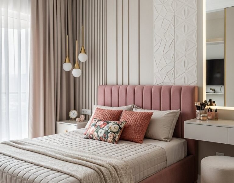 tete de lit velours rose moderne