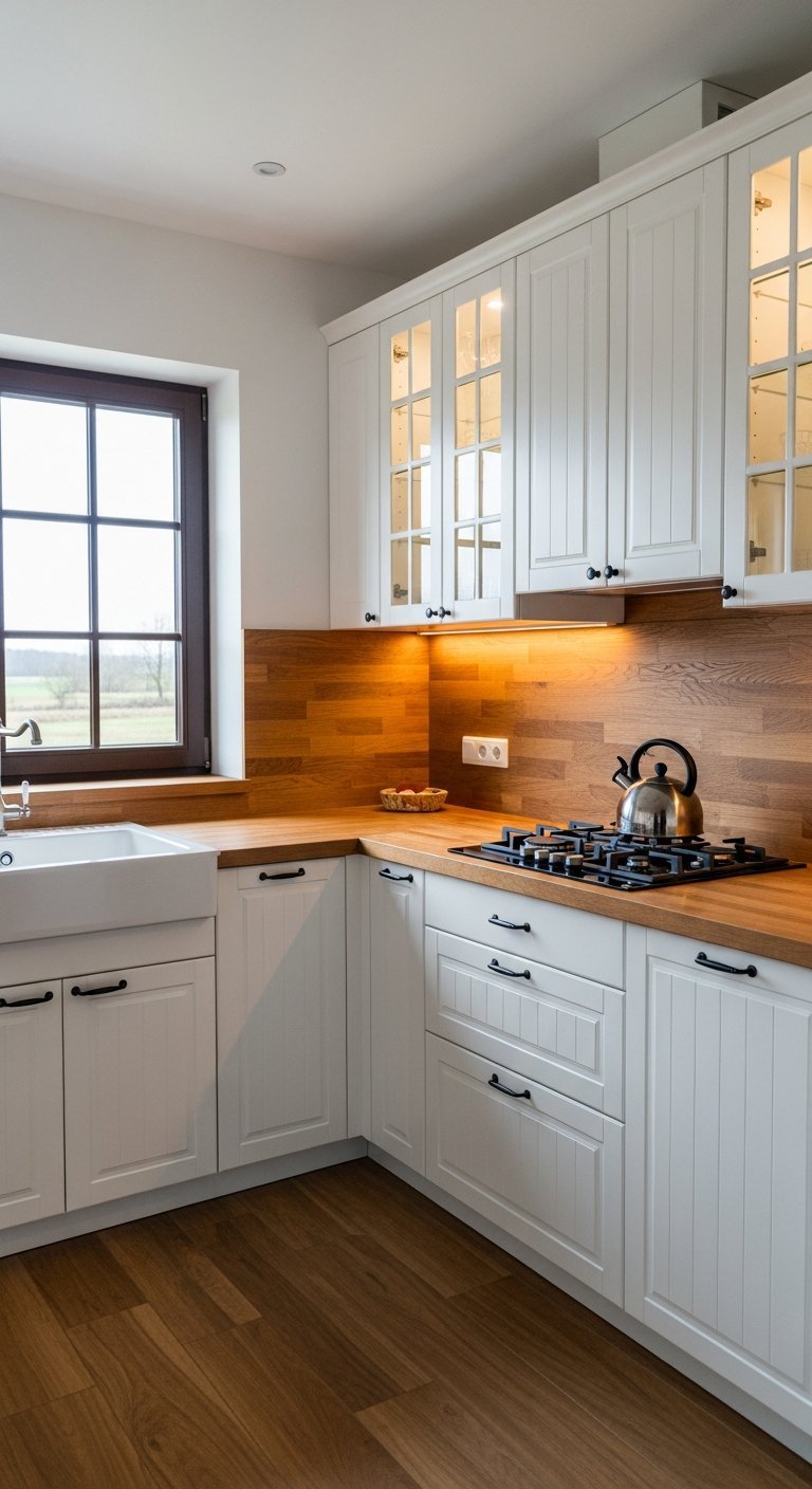 cuisine rustique bois fenetre evier timbre