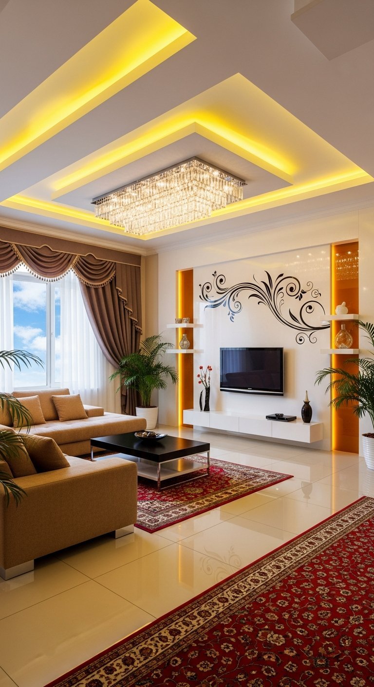 plafond moulures salon chic