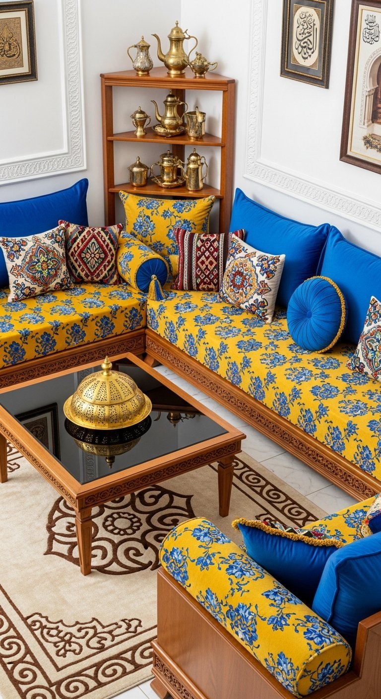 salon algerien motif floral jaune