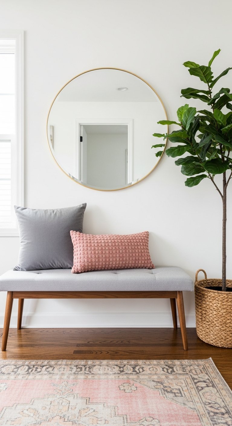 banc entree coussin rose