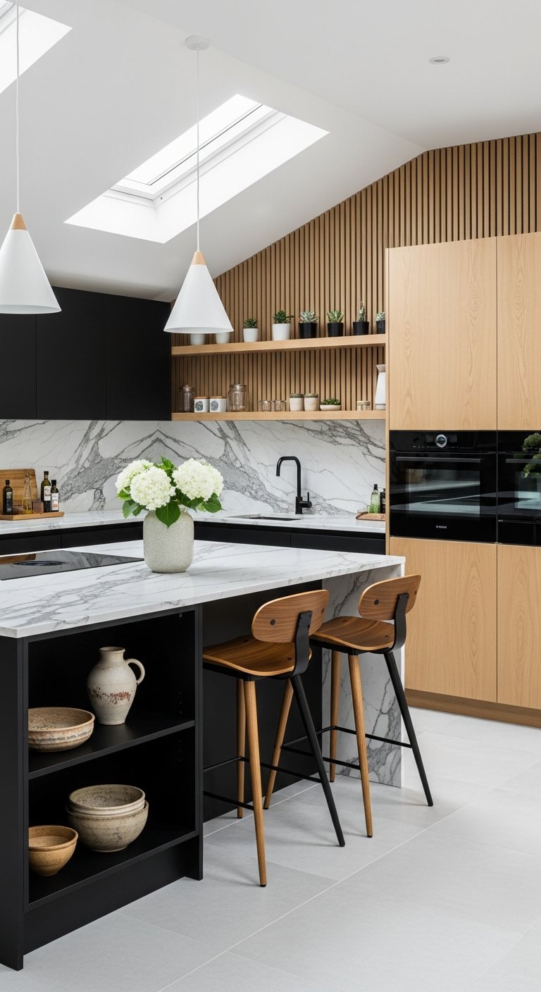 cuisine bois et noir ambiance bistrot