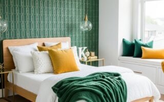 papier peint vert motifs geometriques