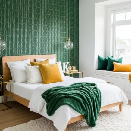 papier peint vert motifs geometriques