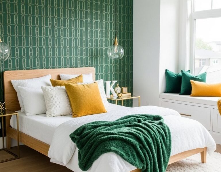 papier peint vert motifs geometriques