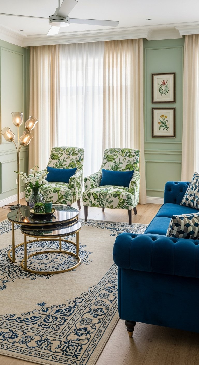 salon vert bleu classique