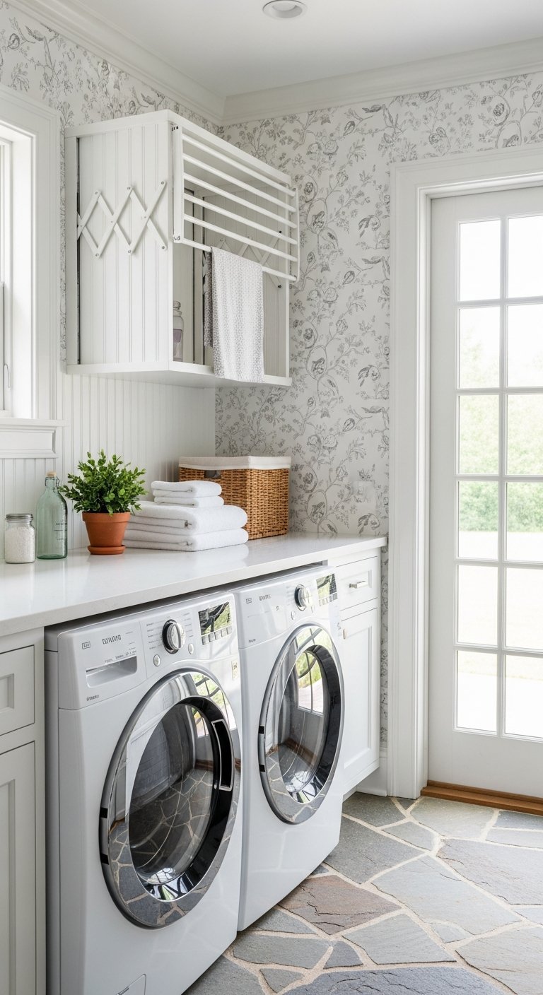 buanderie papier peint floral cottage