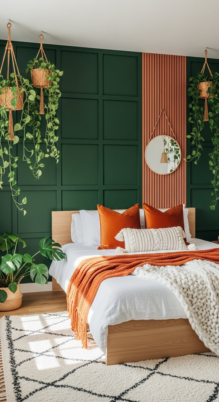 mur vert fonce et tasseaux bois