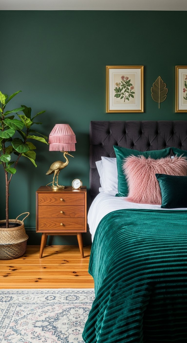 chambre verte emeraude et rose