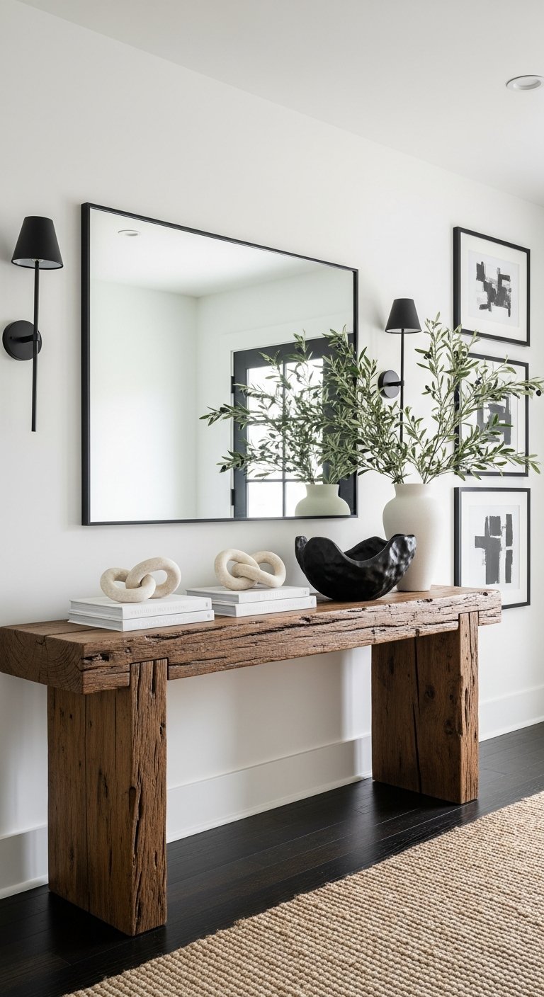 console bois brut miroir