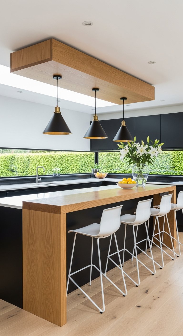 cuisine bois et noir contraste textures