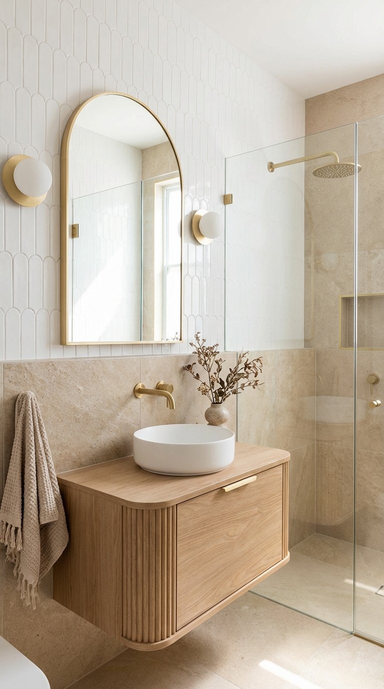 meuble vasque bois cotele miroir arche