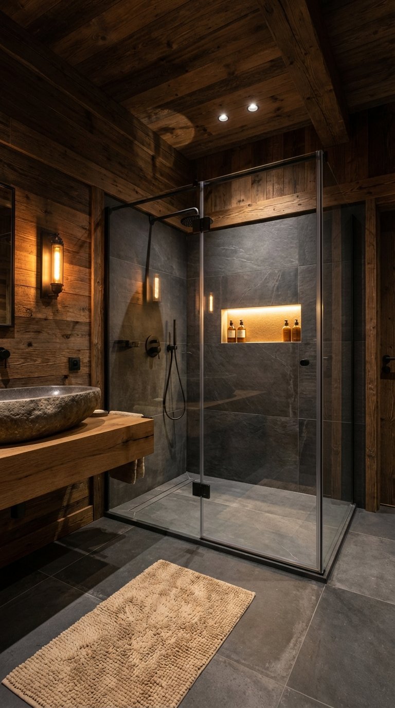 salle de bain cocooning bois sombre