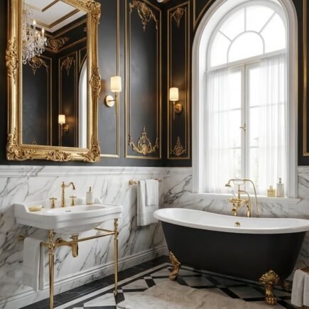 salle de bain luxe baroque noir