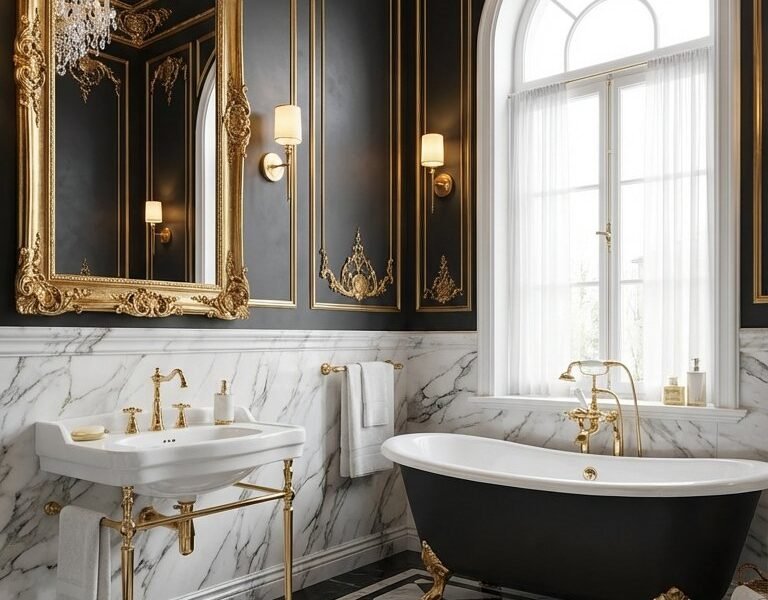 salle de bain luxe baroque noir