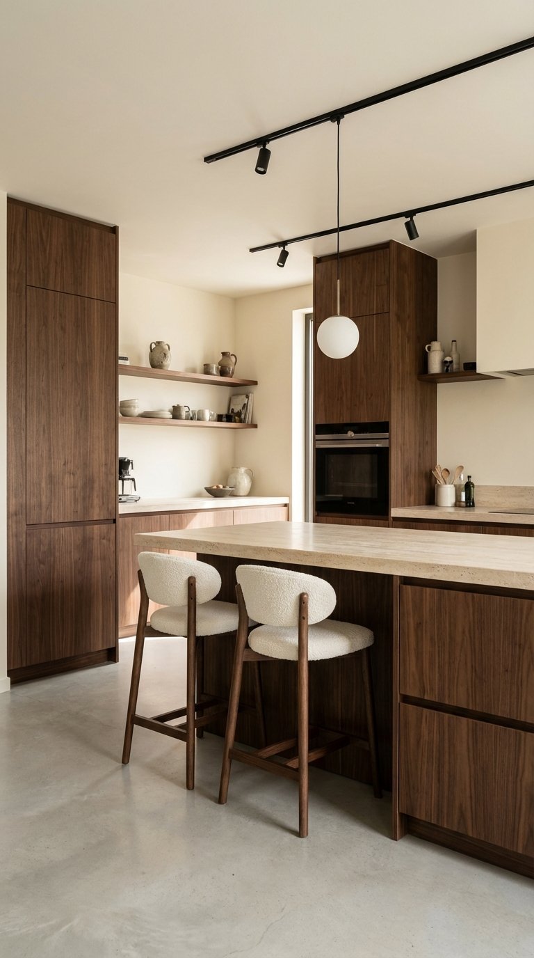 chaises bouclette cuisine bois fonce