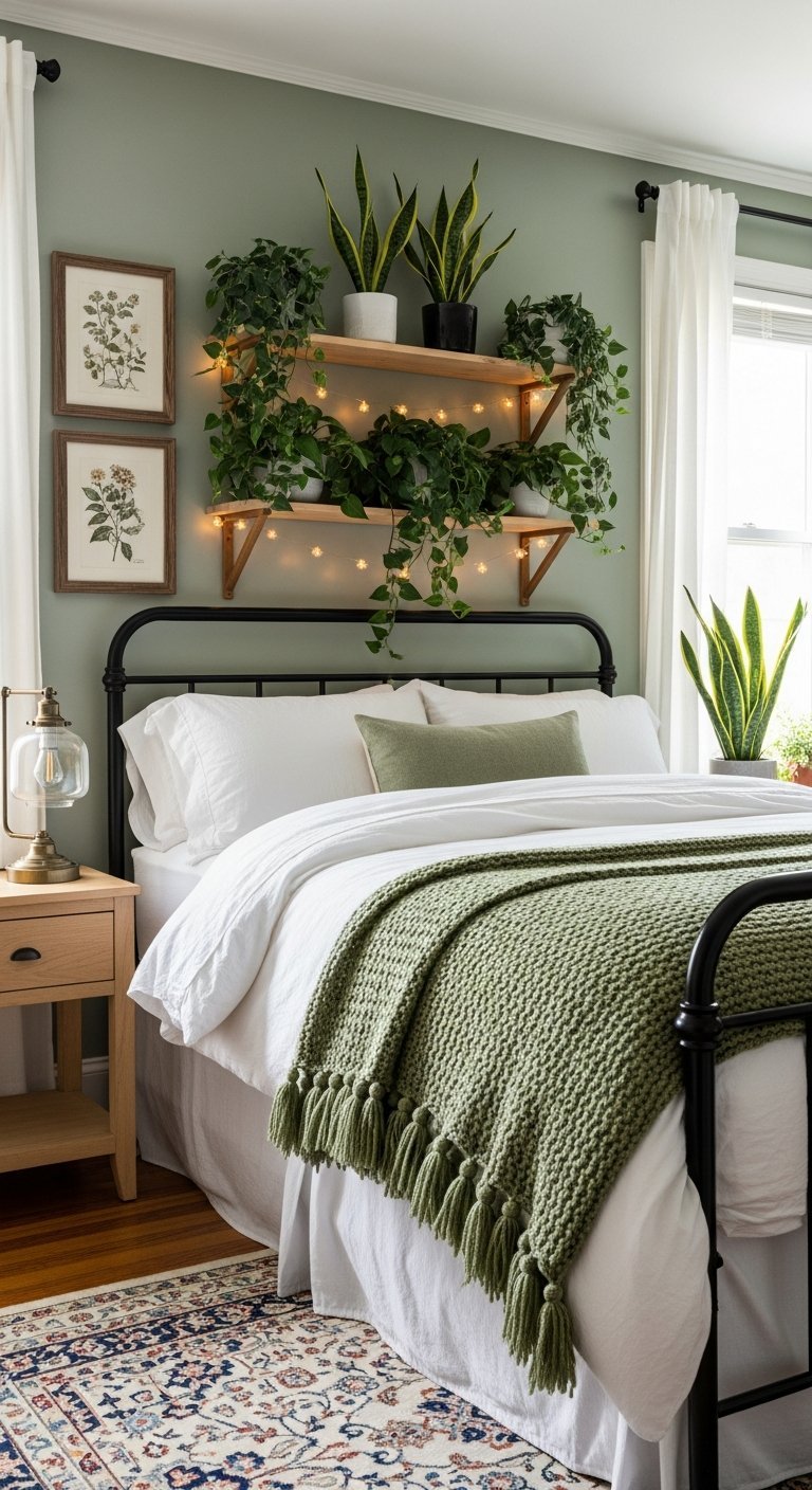 etageres murales plantes lit metal noir