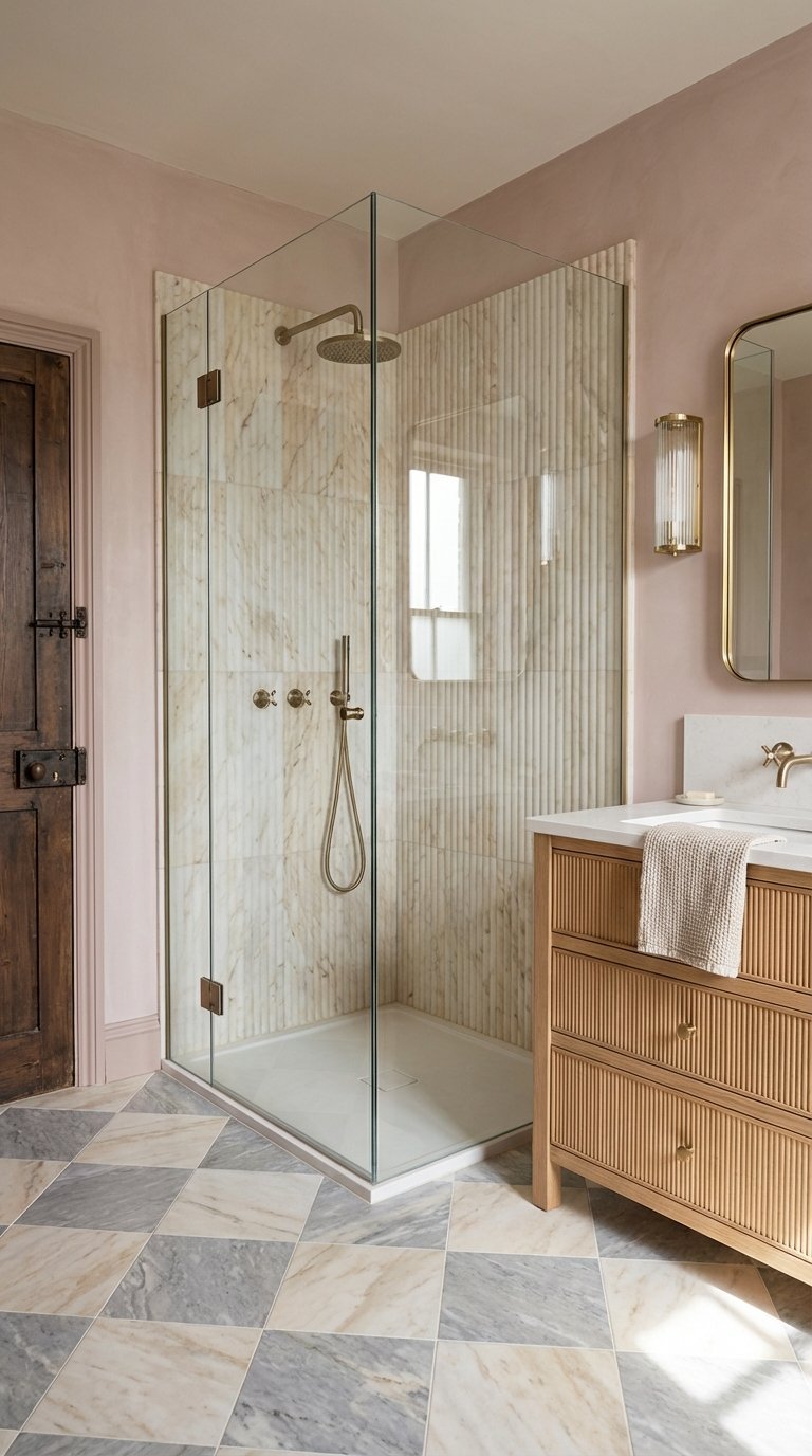 salle de bain rose poudre vintage