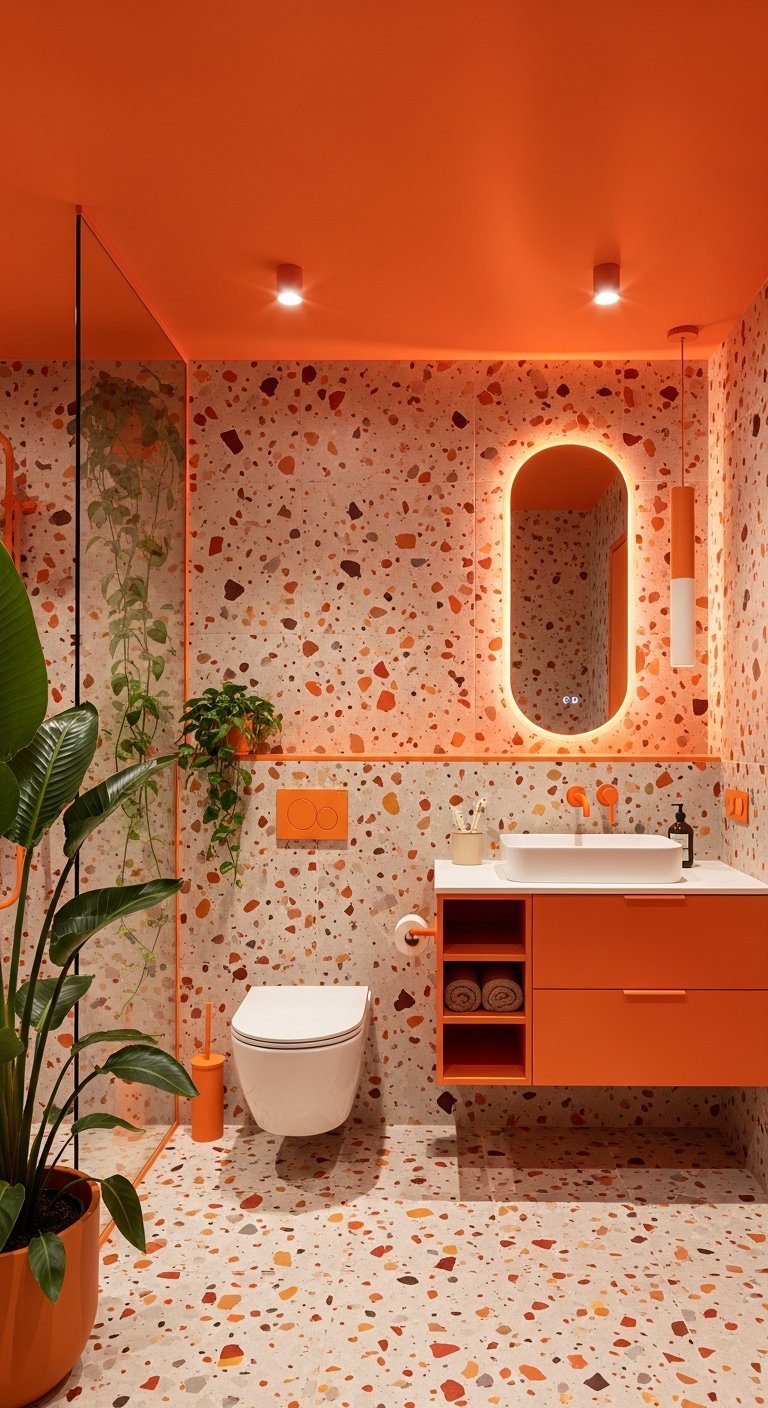 salle de bain terracotta orange