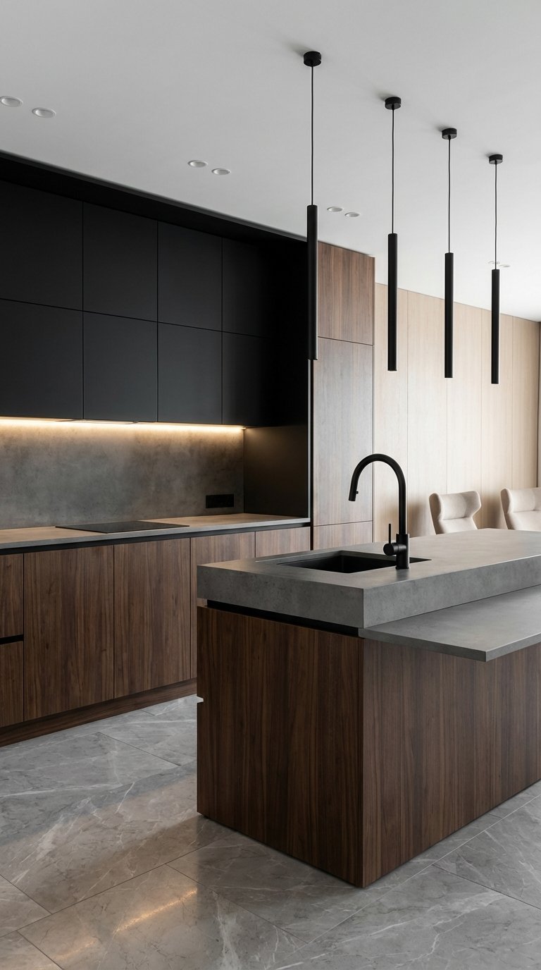 cuisine bicolore noir et bois fonce