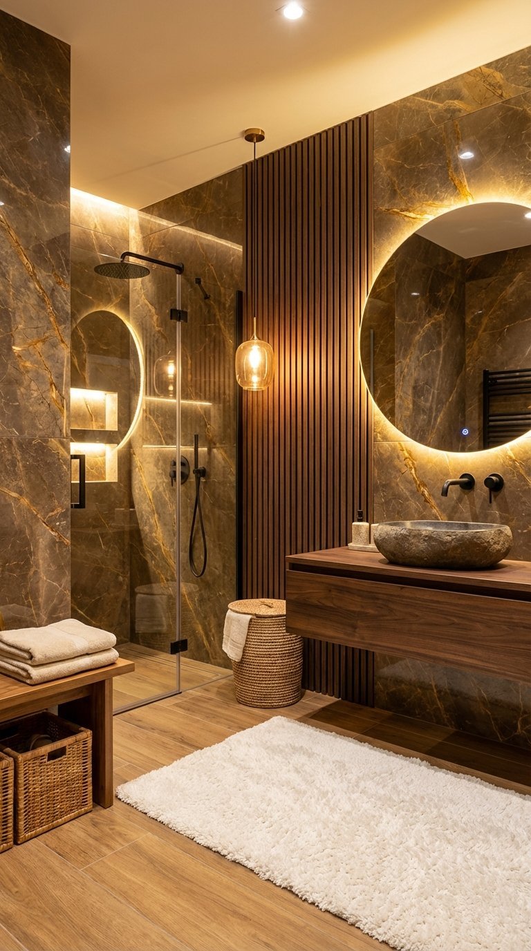 marbre brun tasseaux bois