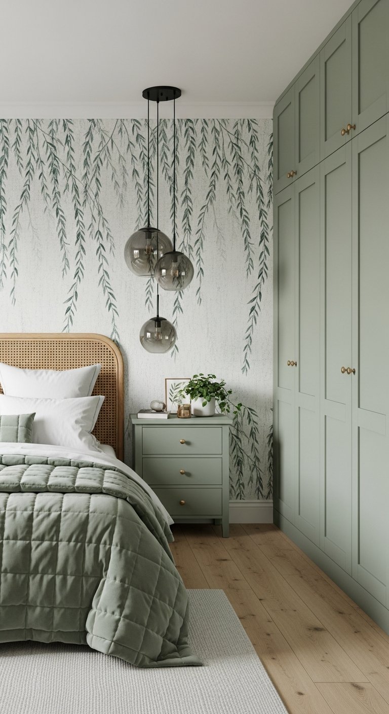 papier peint saule pleureur armoire verte