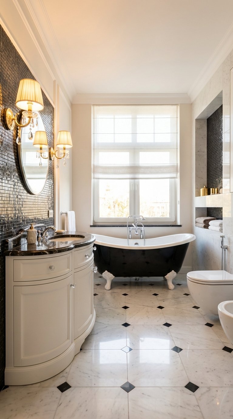 baignoire noire mosaique