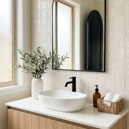 miroir arche noir carrelage creme