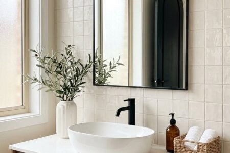 miroir arche noir carrelage creme