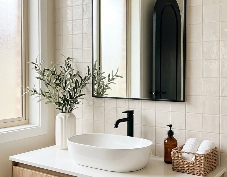 miroir arche noir carrelage creme