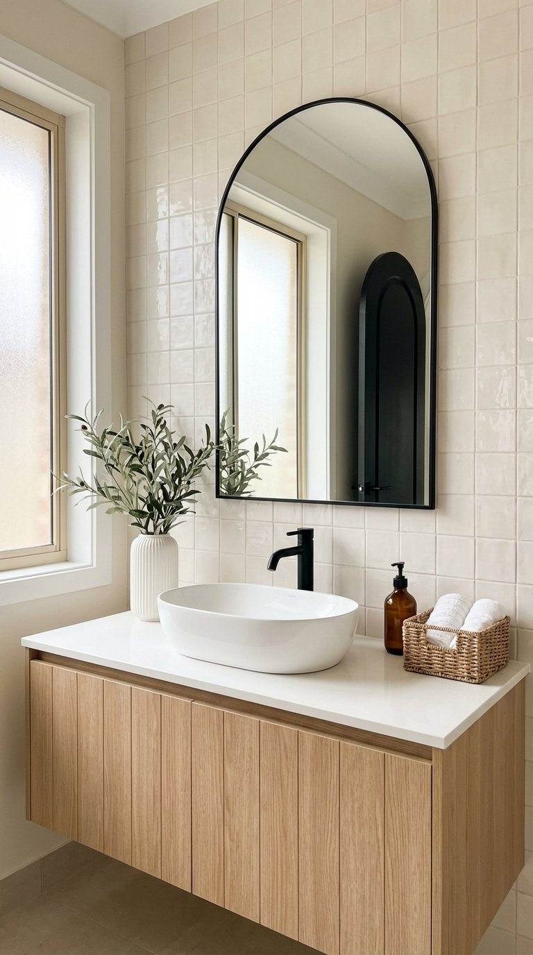 miroir arche noir carrelage creme