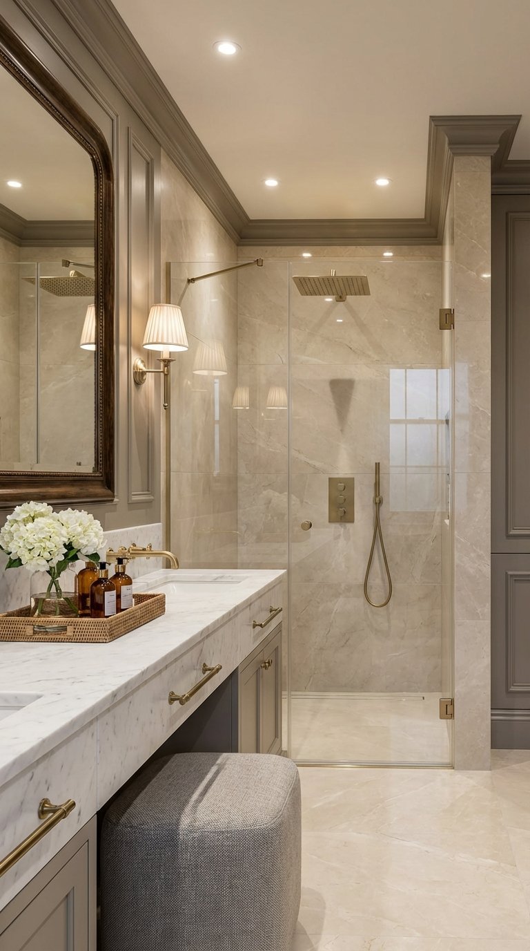 salle de bain grise moulures