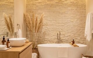 sol bois salle de bain zen