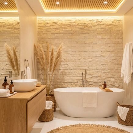 sol bois salle de bain zen