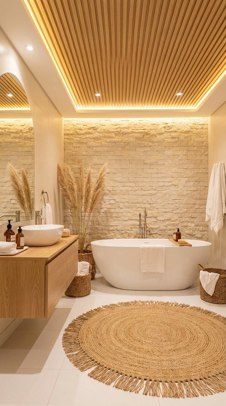 sol bois salle de bain zen