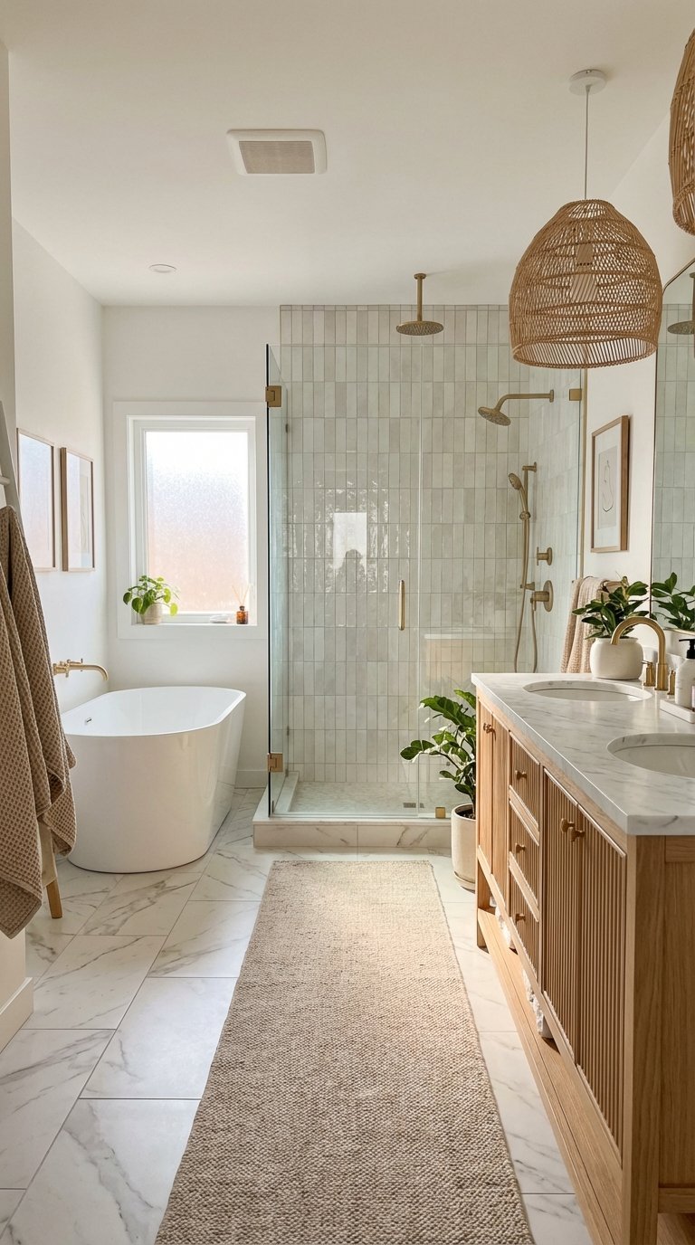 salle de bain boheme rotin