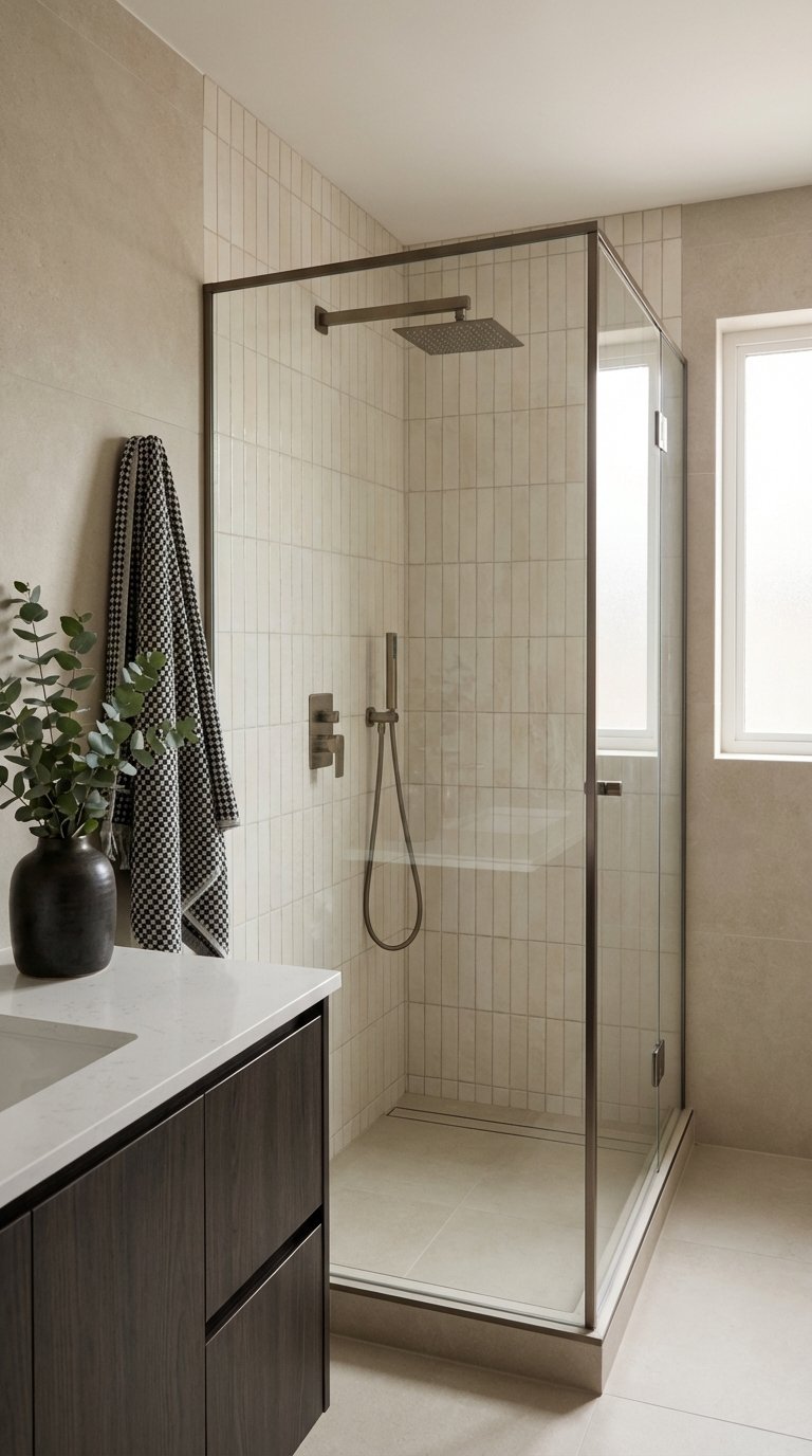 douche vitree cadre noir beige