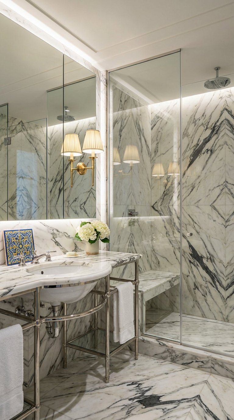 meuble vasque argent marbre