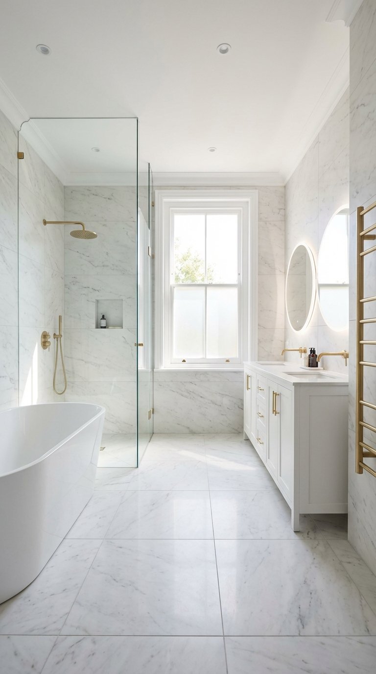 salle de bain marbre blanc total look