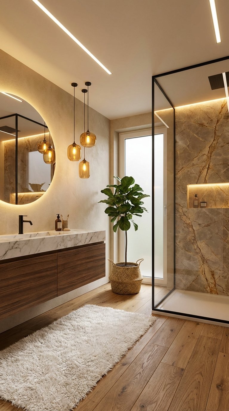 salle de bain cocooning bois marbre
