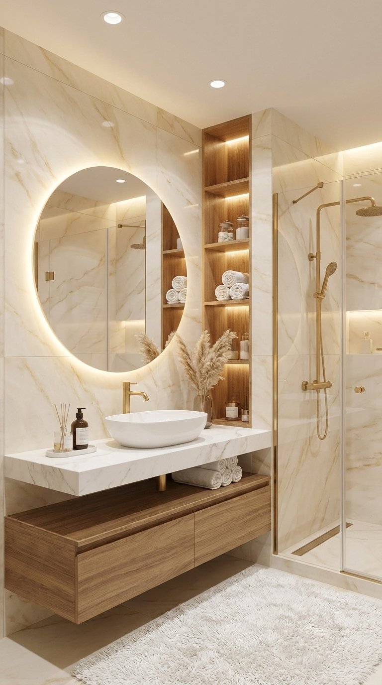 salle de bain marbre miroir led