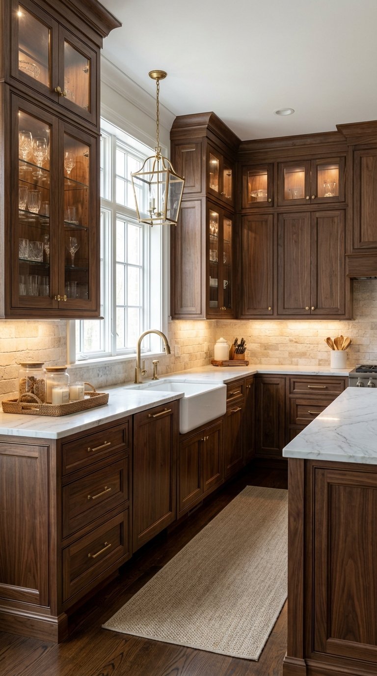 vitrines cuisine bois fonce elegantes