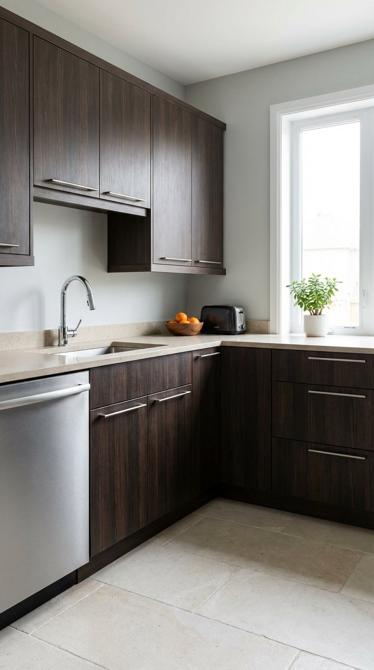 mur gris cuisine bois fonce