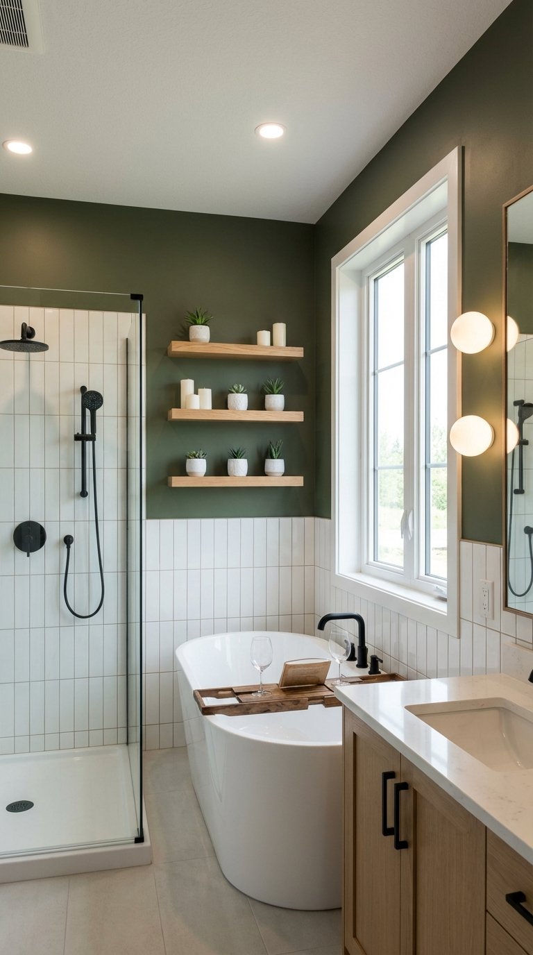 mur vert foret etageres bois