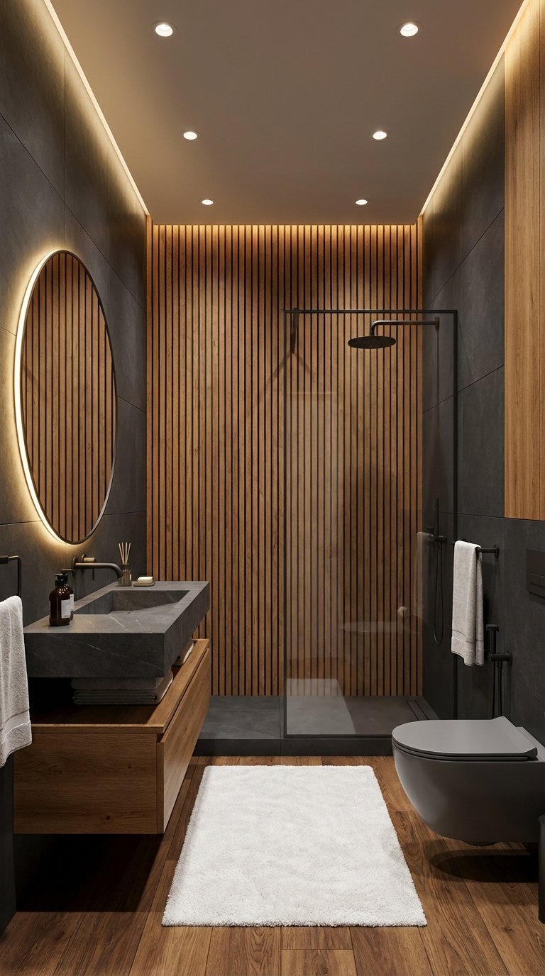 salle de bain sombre tasseaux